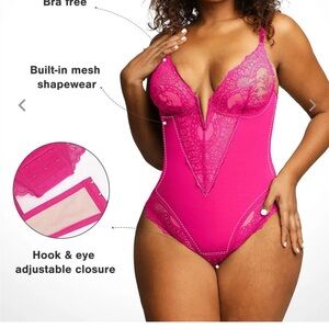 popilush Pink Lace Bodysuit with Mesh Shapewear